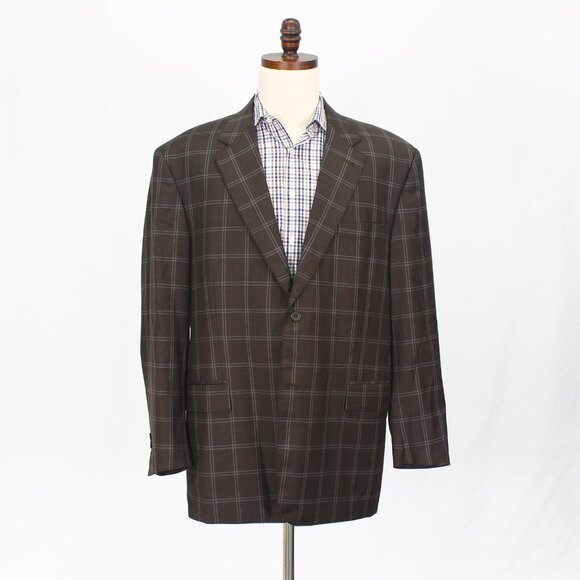 Bespoke 46L Brown Blazer Sport Coat Jacket 2-Button Check Y326
